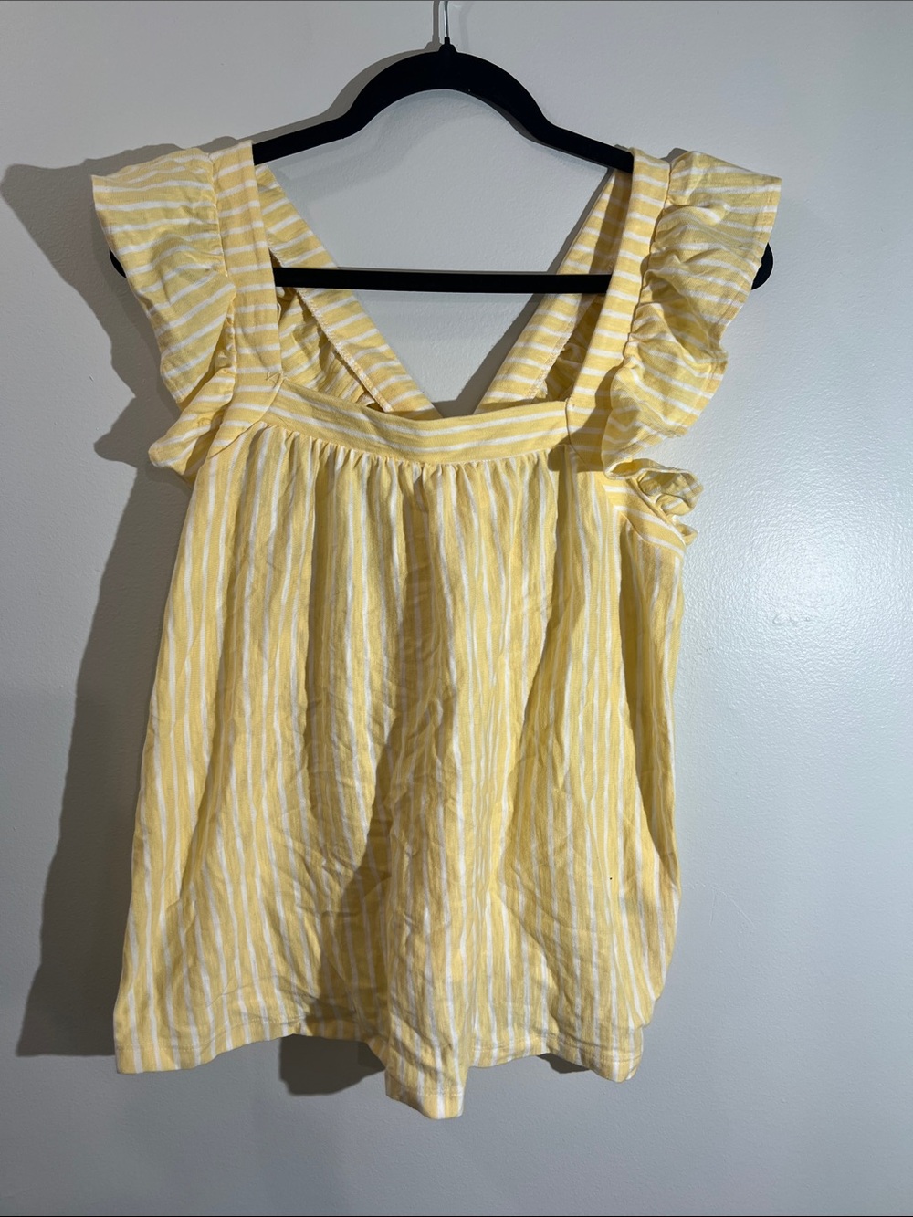 LC Lauren Conrad Yellow and White Striped Tank with Ruffle Straps